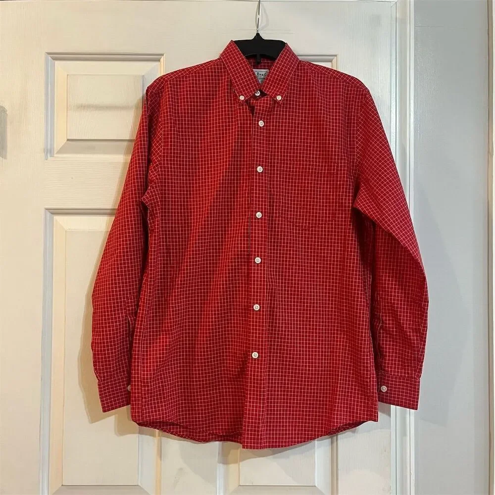L.L. Bean Men's S Red Check Long Sleeve Button-Up Shirt Casual - Picture 1 of 6